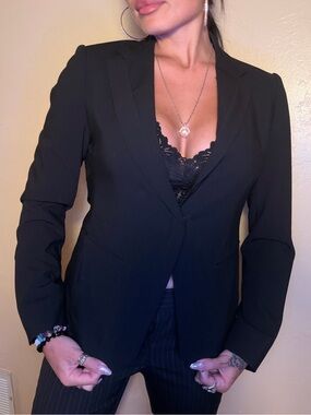 BCBG Tailored Waist Classic Black Blazer